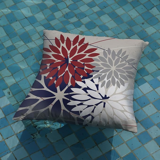 DFXSZ Pack of 2 Outdoor Waterproof Throw Pillow Covers 20x20 Red Blue | Polyester Spring Summer 4TH Of July Floral Decorative Cushion Cases(NO INSERT),For Couch Patio Funiture Garden Home Decor