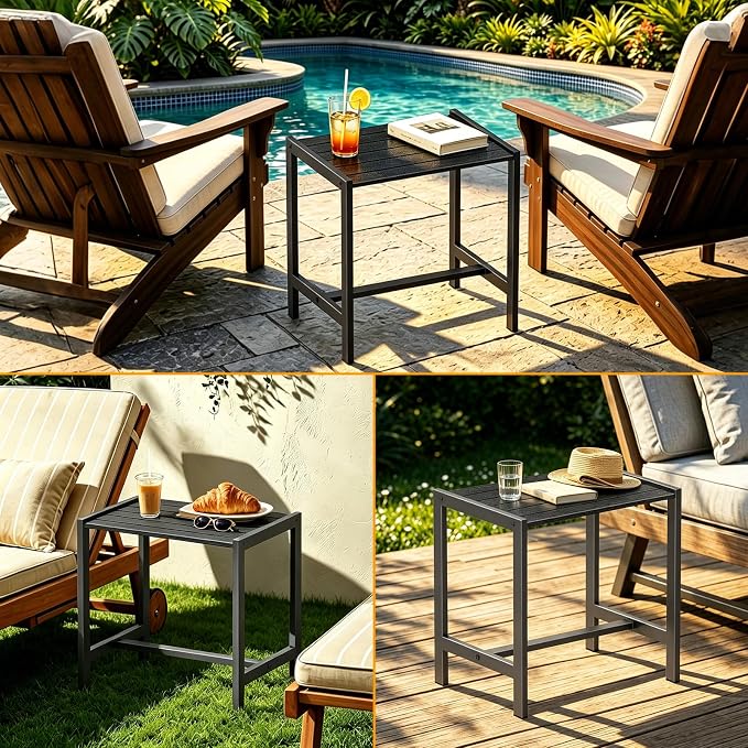 Outdoor Side Table,Weather-Resistant Square Patio End Table,Small Outdoor Accent Table for Backyard,Pool,Deck,Garden,Waterproof,Easy-to-Clean & Assembly,Black