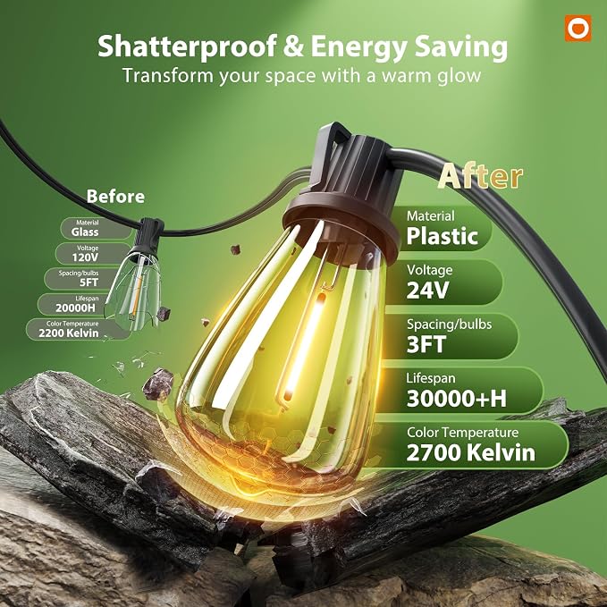 addlon 198FT Solar String Lights Outdoor, Waterproof,Dimmable, Last 20+ Hrs | Ideal for Large Backyard, Garden, Wedding, Party, Camping, 60+4 Shatterproof LED Bulbs, Timer Via Remote, Easy Install