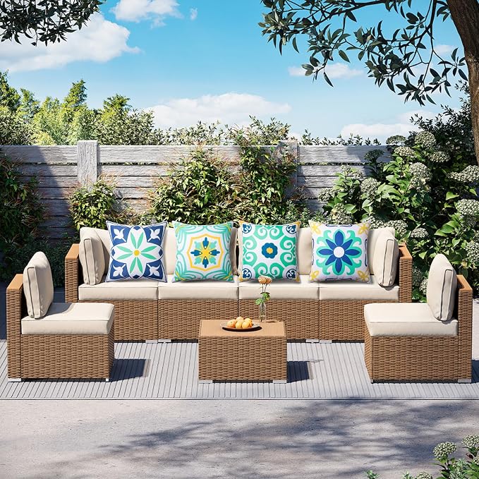 Waterproof Outdoor Pillow Covers, 4 Pack 18x18 Throw Pillow Covers | Blue Decorative Pillow Covers, Floral & Boho Print, Waterproof & Fade Resistant, Garden Cushion Case for Patio Furniture