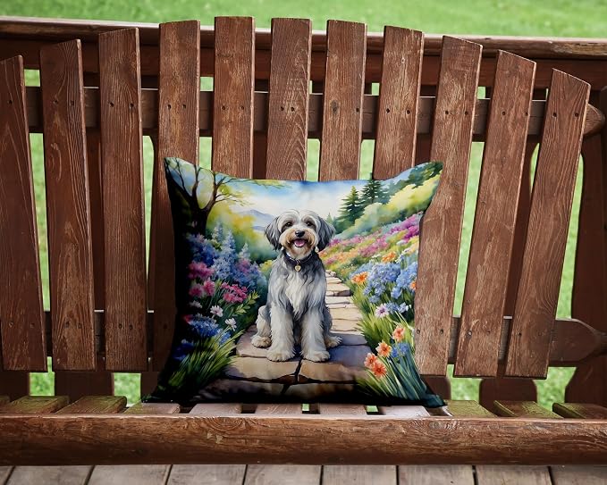Caroline's Treasures Tibetan Terrier Spring Path Throw Pillow Machine Washable, Indoor Outdoor Decorative Pillow for Couch, Bed or Patio, 14Hx14W
