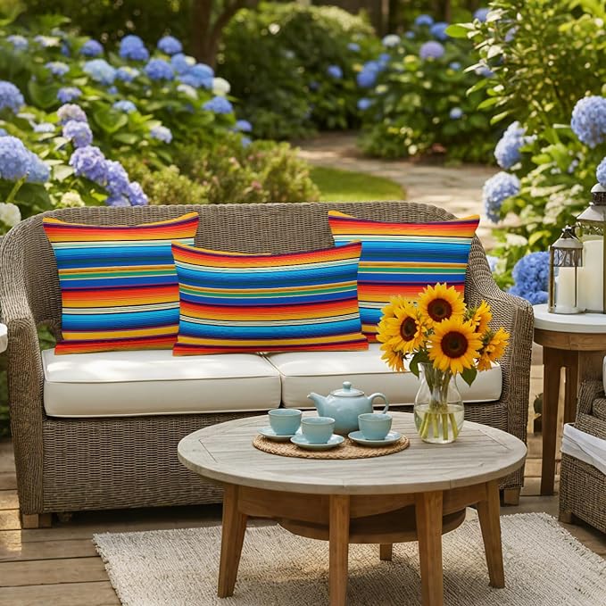 Colorful Striped Outdoor Pillow Covers 20x12 Inch Lumbar Pillow Covers Set of 2 Waterproof Decorative Throw Pillow Cases Boho Rainbow Abstract Stripes Lines Cushion Covers for Patio Furniture Garden