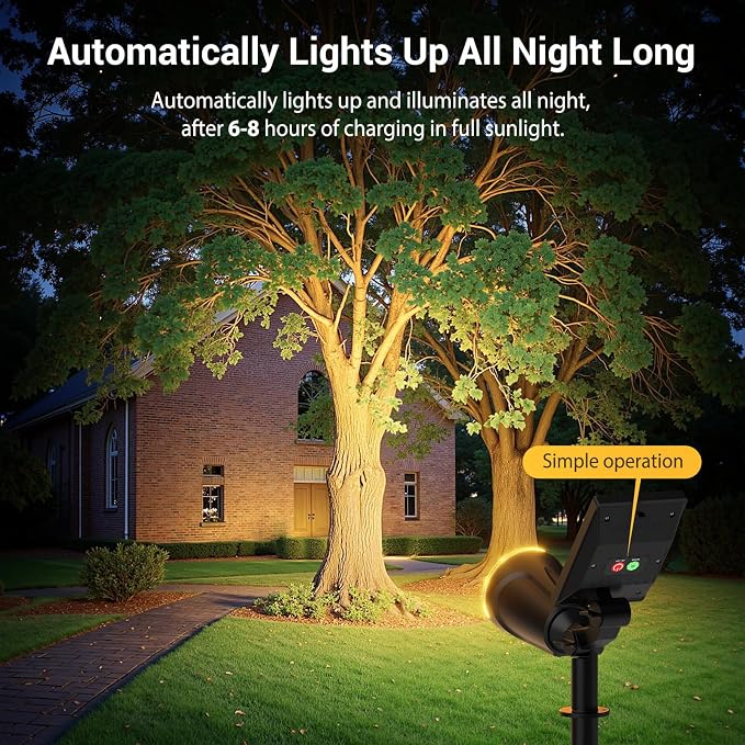 Solar Lights Outdoor Spot Light: 4 Pack 120°&180° Adjustable Bigger LED Solar Spot Lights Outdoor Waterproof - Landscape Lighting Spotlights for Garden, Yard, Pathway, Tree, Flag, Wall (Warm White)