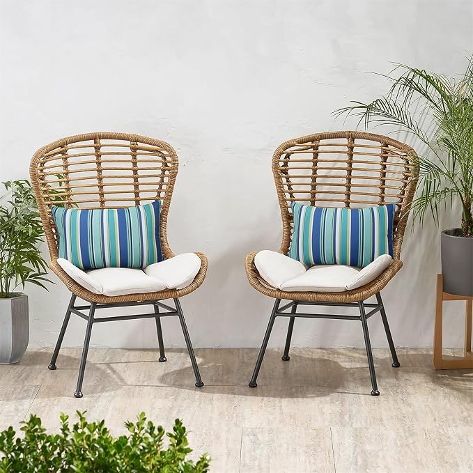 Adabana Patio Striped Outdoor Pillow Covers Waterproof Set of 2, 12"x20" | Colorful Decor, Blue Outdoor Pillows for Patio Furniture Garden Porch