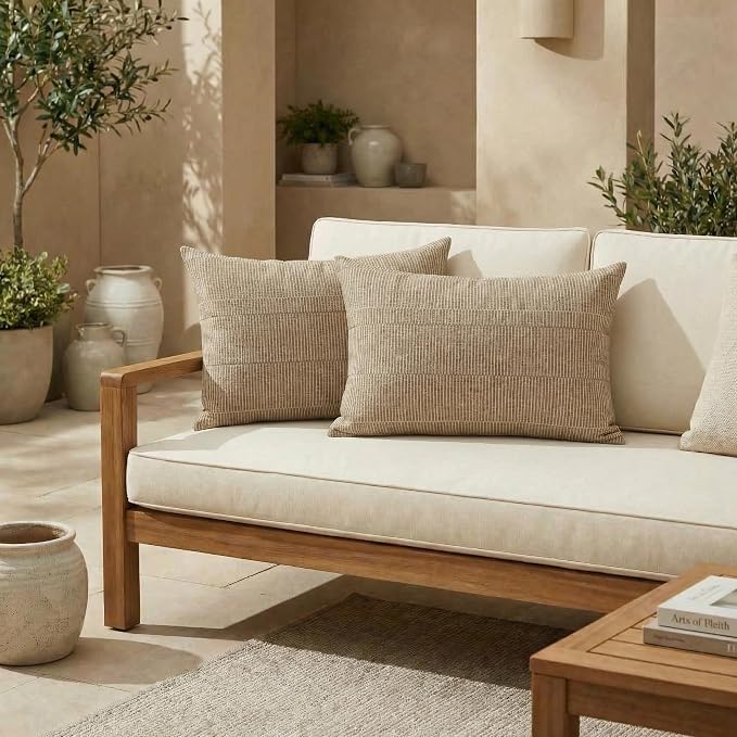 RSH DECOR: Sunbrella Lumbar Throw Pillows Set of 2 | 20" x 12" | Water and Fade-Resistant Performance Fabric | Outdoor Pillow Covers with Down-Alternative Inserts | Made in USA (Aviva Cumin)