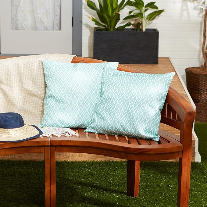 DII Throw Pillow Cover Collection Outdoor Water Repellent Polyester, Reversible, 18x18, Aqua Diamond, 2 Piece