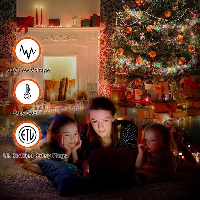 (New) Outdoor Christmas Lights, Christmas Decorations, 320 LED String Lights with 12" Star Topper, 8 Light Modes Waterproof for Outdoor Christmas Tree, New Year, Yard, Holiday Decor (Multicolor)