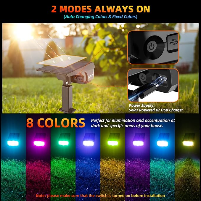 LEREKAM Solar Spotlights Outdoor, 40 LED s Color Changing RGB Waterproof Landscape Lights with 9 Light Modes, Colored Solar Spot Lights Auto On/Off, for Pathway Garden Pool Patio Yard