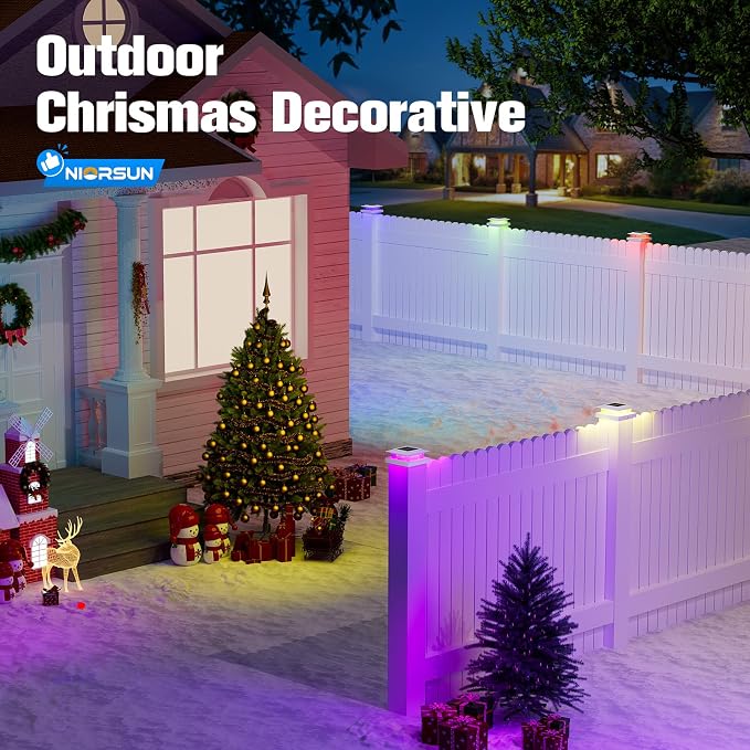 4x4 Post Solar Lights Color Changing,Solar Post Light,20 Pack White | RGB Solar Post Cap Lights for 4x4 Post Caps Wood Vinyl,5x5 Vinyl,IP44 Waterproof Fence Post Solar Lights Outdoor for Deck