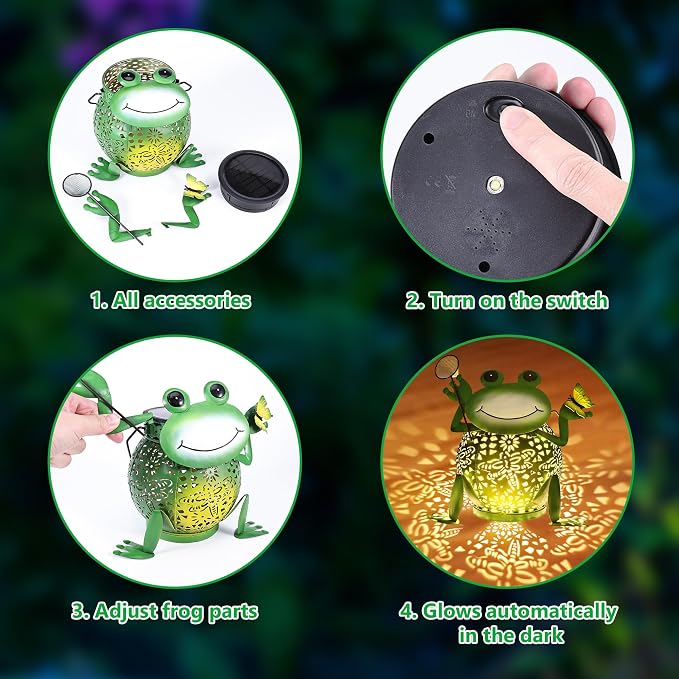 Solar Lantern Outdoor Lights, Cute Metal Solar Frog Lamp with Sound, Waterproof 2 Mode Hanging Solar Frog Lights for Yard Garden Patio Tree Pathway Lawn Outdoor Decorations