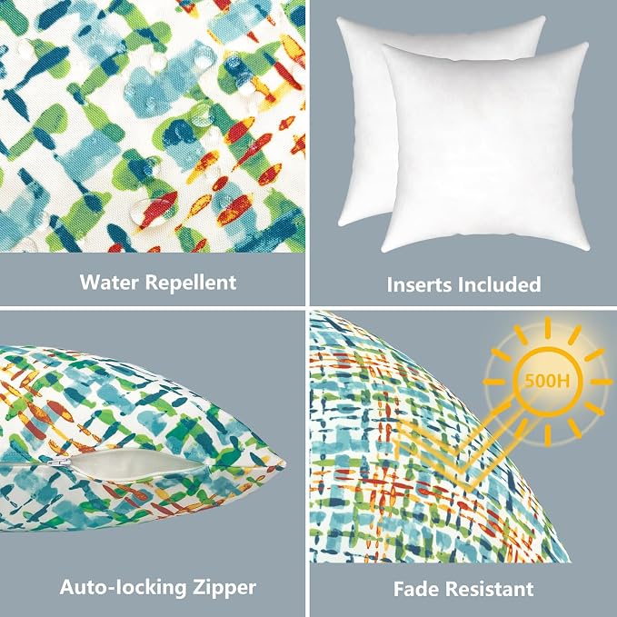 LVTXIII Outdoor/Indoor Throw Pillows, Decorative Throw Pillows with Inserts, 18"x18" Square Pillows for Bed, Couch, Sofa and Patio Furniture, Set of 2, Acapa Opal Geometric