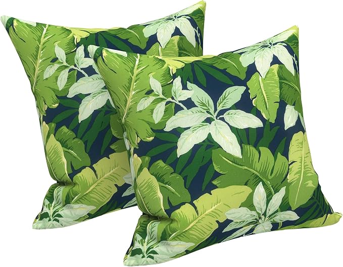 LVTXIII 2 Pack Outdoor Pillows 18x18 Inch, Square Throw Pillows with Inserts, Decorative Water-Repellent Pillow Cushions for Patio Furniture and Garden Sofa, Jungle Leaves
