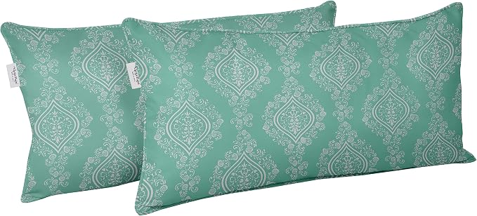 Indoor/Outdoor Polyester Fabric Lumbar Pillow Cover, All-Weather Waterproof Rectangular Cushion Case for Patio Furniture, 12 x 20 Set of 2 - Ogee-66