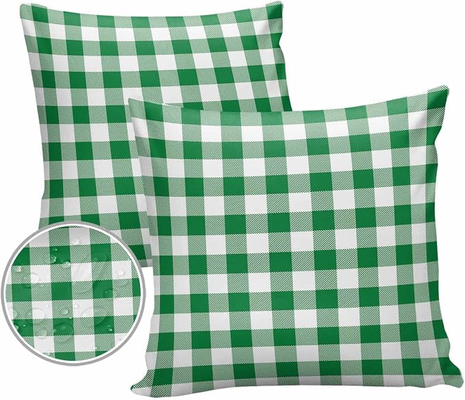 Outdoor Waterproof Throw Pillow Covers Set of 2 Green Buffalo Check Plaid Pillowcases 24x24 Inches Farmhouse Style Patio Decorative Pillows Cushion Case Patio Pillows for Couch Bed Chair Garden