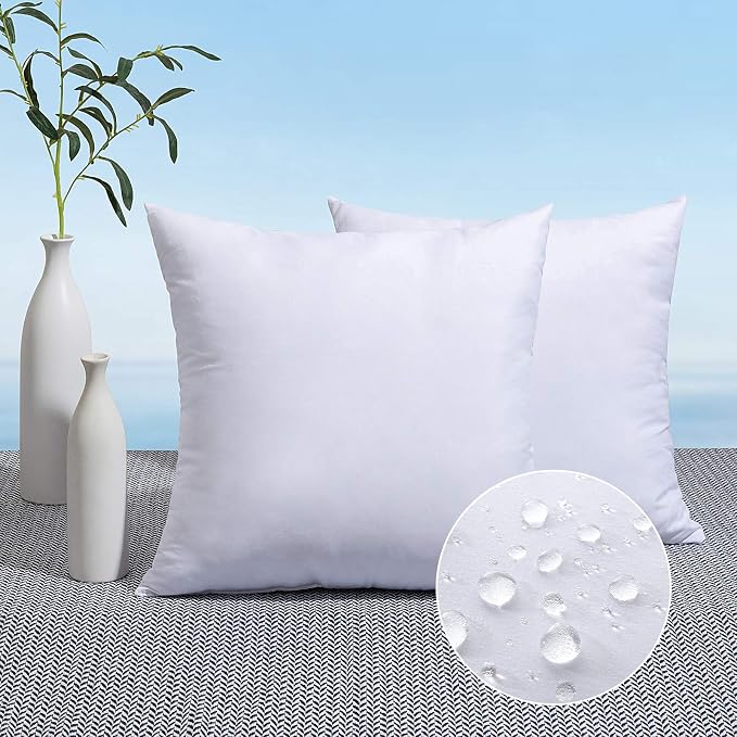 MIULEE Pack of 2 18x18 Inch Outdoor Pillow Inserts | Water-Resistant Decorative Premium Square Pillow Stuffer Sham for Porch Swing Couch Sofa Cushion Patio Furniture