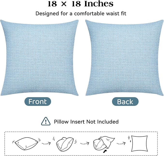 Lewondr Summer Outdoor Waterproof Throw Pillow Covers, Light Blue, 18×18" | Pack of 2, Spring Decorative Lumbar Throw Pillow Cases Summer Garden Cushion Cover for Patio Sofa, Balcony Bench Couch