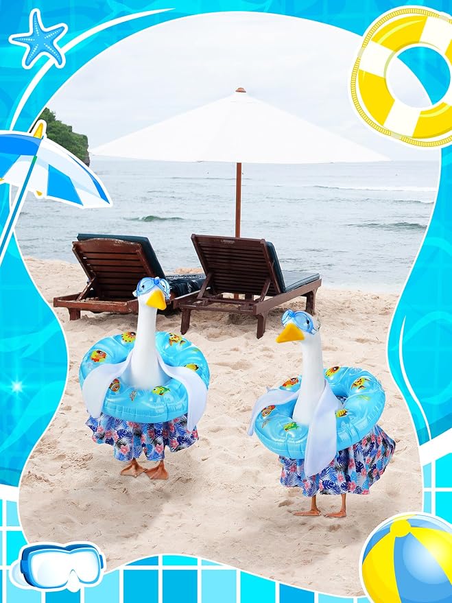 Outus Funny Summer Porch Goose Outfits Set Includes Goggles, Shorts and Swimming Ring Bikini Goose Porch Clothing for Outdoor Swimming Pool Garden Yard Patio Lawn Statue
