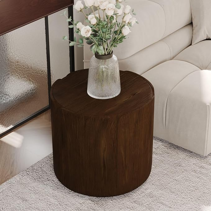 19.29" H Round Outdoor Indoor Side Table, Modern Wood Grain Patio Garden Stool, Sturdy MGO Waterproof, No-Assembly Table for Patio, Garden, Backyard, Living Room