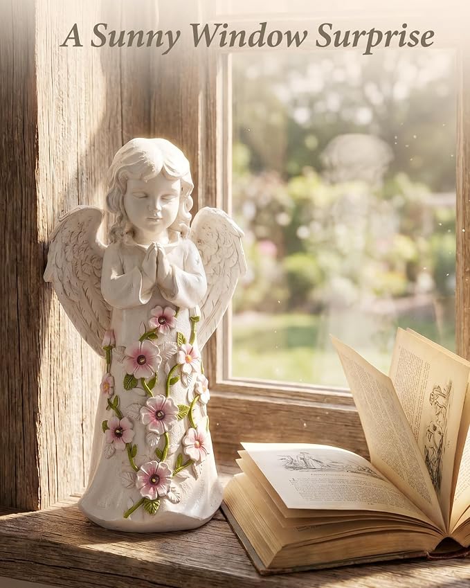 Nacome Solar Garden Outdoor Statues Angel with Succulent | 7 LED Lights, Lawn Decor Statue for Patio, Balcony, Yard Ornament, Gifts for Mom Grandma Women