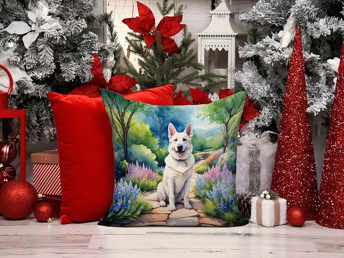 Caroline's Treasures German Shepherd Spring Path Throw Pillow Machine Washable, Indoor Outdoor Decorative Pillow for Couch, Bed or Patio, 14Hx14W