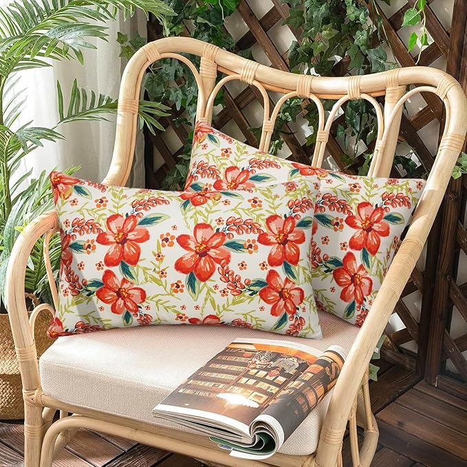 Pyonic Outdoor Pillows Cover Pack of 2 Floral Waterproof Throw Pillow Covers 12X20 inch Outdoor Lumbar Pillows for Patio Furniture Garden Outside Waterproof Throw Pillows