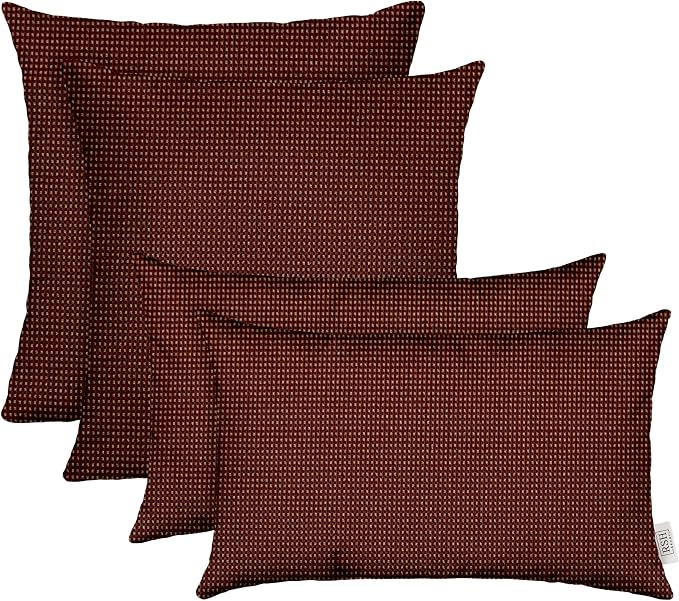 RSH DECOR: Lumbar & Square Pillows Set of 4 | 20" x 12" & 17" x 17" | Water & Fade-Resistant Performance Fabric | Outdoor Throw Pillows for Patio Furniture | Made in USA (Kieran Spice Burgundy)