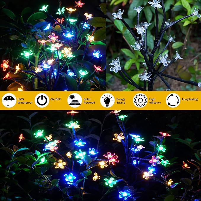6 Pack Solar Lights Outdoor Waterproof, Garden Lights Solar Flowers | 2 Modes 120LED, Fairy Garden Decor for Outside, Yard, Patio, Pathway, Lawn Decorations, Gardening Gifts for Women Mom