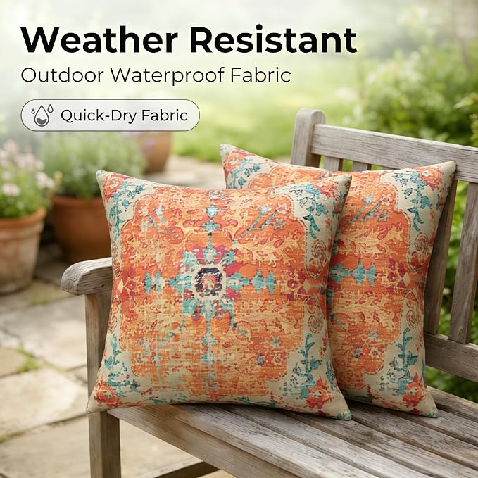 JMGBird Outside Pillows Patio Pillows Outdoor Throw Pillow with Insert | 18x18 Orange Throw Pillows Sunbrella Pillows Outdoor Pillows Waterproof Decorative Pillows for Couch ,Patio Furniture