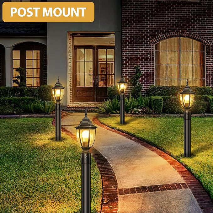 Lamomo 2 Pack Motion Sensor Outdoor Post Lights, Dusk to Dawn Lamp Post Light Fixture, Waterproof Aluminum Lamp Posts Outdoor Lighting Pole Lantern for Yard Patio Pathway Garden
