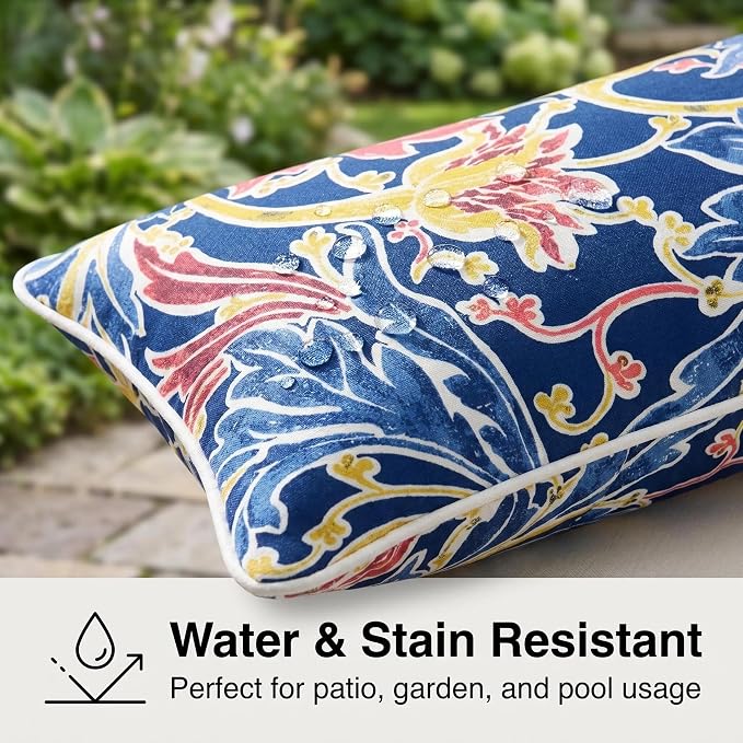 JMGBird Colorful Pillows Navy Outdoor Pillows with Inserts Included | 12 x 20 outdoor pillow insert outdoor throw pillow outdoor patio pillows for Patio Furniture