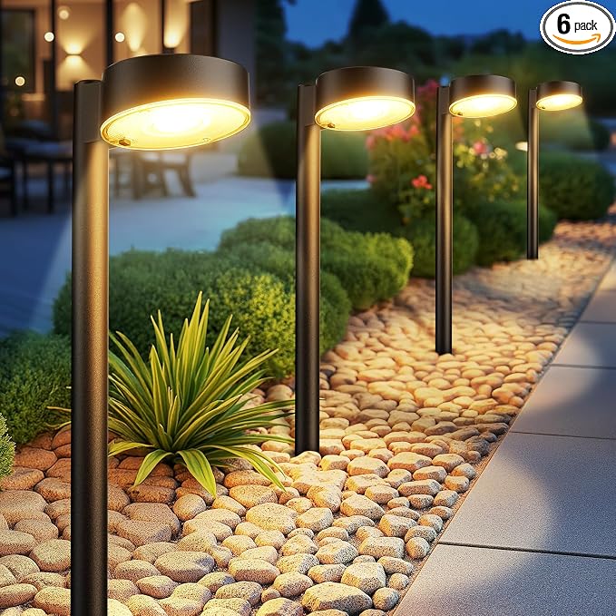 Ahaorigin 6 Pack Solar Pathway Lights Outdoor, 12 Brighter LED Solar Lights Outdoor Waterproof, Up to 12 Hrs Modern Solar Powered Path Light for Yard Garden Walkway Driveway, Warm White