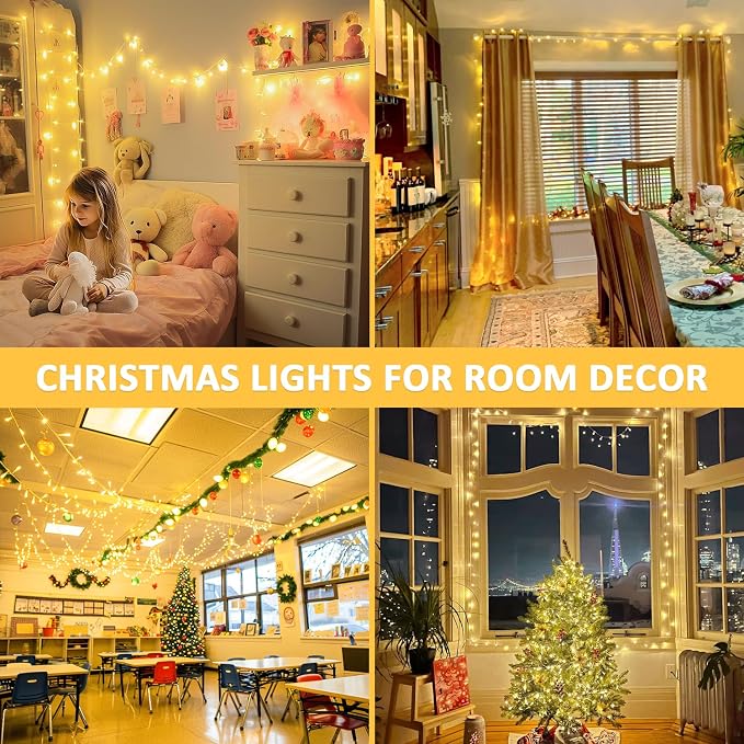 JMEXSUSS 150 LED String Lights for Bedroom, Classroom Lights Plug in | Connectable Warm White Christmas Lights Indoor , 59ft Twinkle Fairy Lights for Room Wedding Dorm Party Christmas Tree Decor