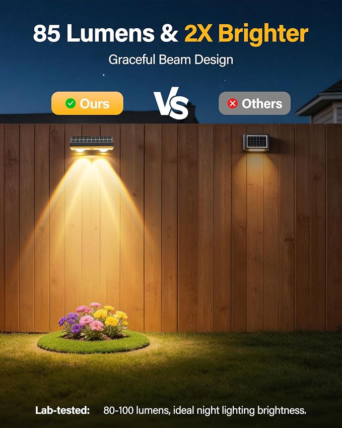 Solar Fence Lights Outdoor, 2 Pack Fence Lights Solar Powered | 85LM Solar Lights, 9 RGB Color Modes, IP65 Waterproof, 12H Dusk to Dawn Glow for Pool/Deck/Patio/Wall/Backyard - Light Black
