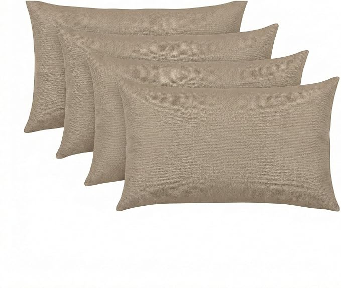 RSH DECOR: Sunbrella 26" x 16" Lumbar Throw Pillows Set of 4 | Water and Fade-Resistant Performance Fabric | Outdoor Pillow Covers with Down-Alternative Inserts | Made in USA (Vesper Alpaca Stone)