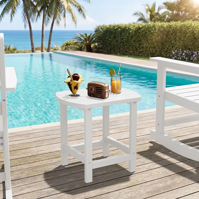 Outdoor Adirondack Side Table, Single-Layer, for Patio, Poolside, Living Room and Bedroom, Easy to Assemble (White)