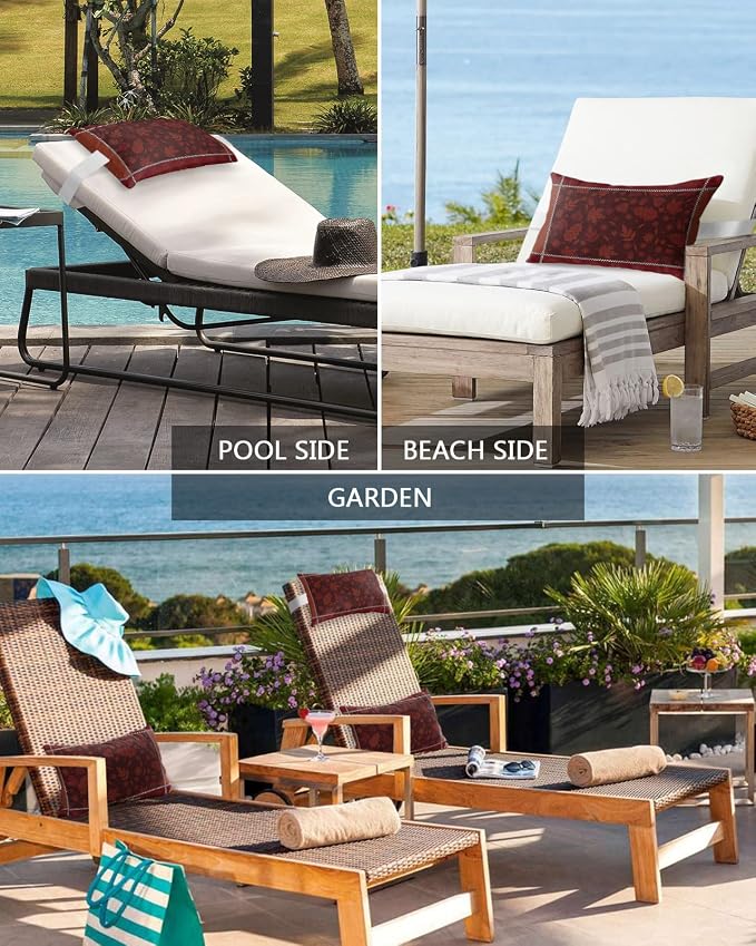 Outdoor Pillows Covers with Inserts Thanksgiving Maple Leaves Retro Red Waterproof Recliner Pillow with Adjustable Strap Throw Pillows for Patio Furniture Pool Lounge Chair, 11x16 inch, 1PCS