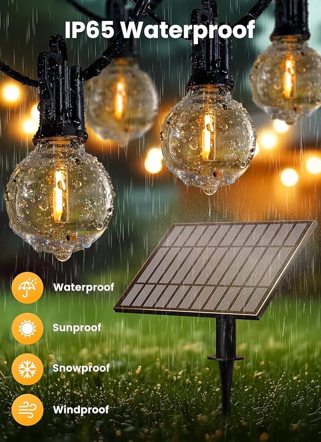 Brightown 38FT 16LED Solar String Lights Outdoor with USB Port | Shatterproof Bulbs, Dimmable & Timable, 3 Modes, Solar Patio Lights with a Mount Clip for Camping Backyard Garden Decor