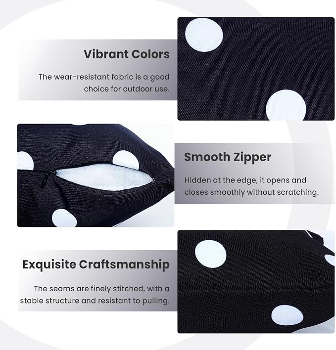 Eternal Beauty 18X18'' Set of 2 Waterproof Outdoor Pillow Covers for Spring Summer Patio Throw Pillows, Black White Polka Dot, 18X18 inches
