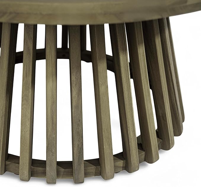 Christopher Knight Home Hakee Acacia Wood Patio Coffee Table, Round Table with Unique Wooden Base for Backyard, Balcony, Stylish Indoor/Outdoor Table, Easy Assembly, 31.5"x 31.5"x 16", Grey
