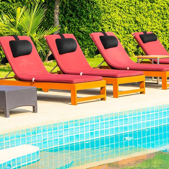Kigley 2 Pcs Chaise Lounge Headrest Pillow for Patio Outdoor Pool Headrest Pillow Quick Drying Lounger Supplies for Adult with Non Slip Weighted Tail(Black)