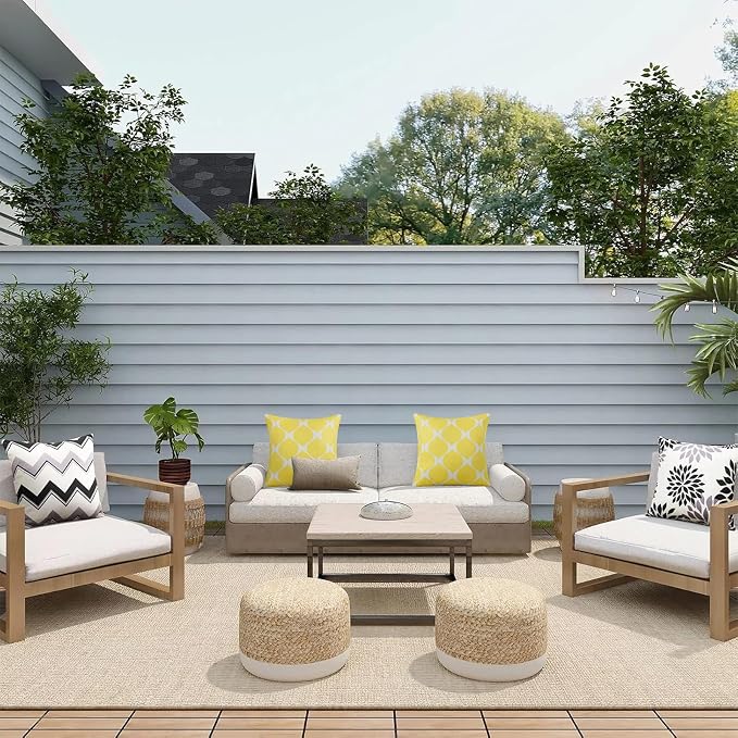 Merrycolor Outdoor Pillows Cover Waterproof Set of 2 Modern Geometric Patterns Yellow and White 18x18 Inches for Patio Furniture Couch Outdoor Throw Pillow Covers for Couch