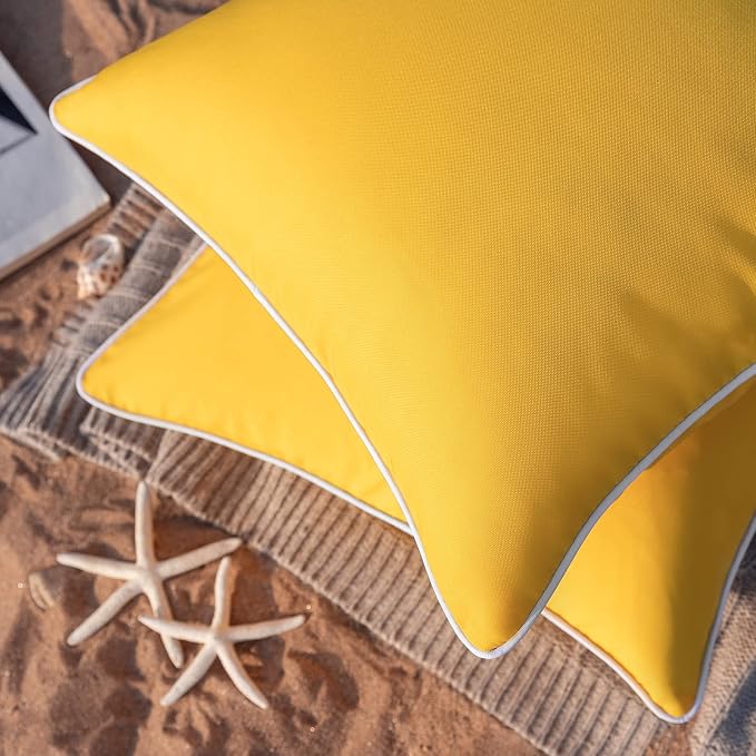 Phantoscope Pack of 2 Outdoor Waterproof Solid Throw Decorative Pillow Cover Decorative Square Outdoor Pillows Cushion Case Patio Pillows for Couch Tent, Yellow 12x20 inches 30x50 cm