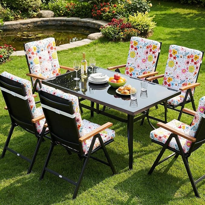Hoteam 4 Set Outdoor Patio Chair Cushions 20 x 42 in Deep Seat Waterproof Patio Cushions Set for Furniture Replacement Removable Seat and Back (Watercolor Flowers)