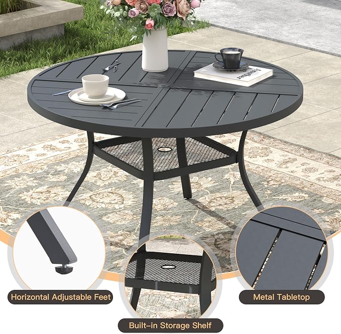 Patio Dining Set for 4, Round 40.7" Patio Dining Table and Stackable Outdoor Dining Chairs Outdoor Furniture for Backyard Porch Deck, Spliced Dark Grey Table and Grey Chairs