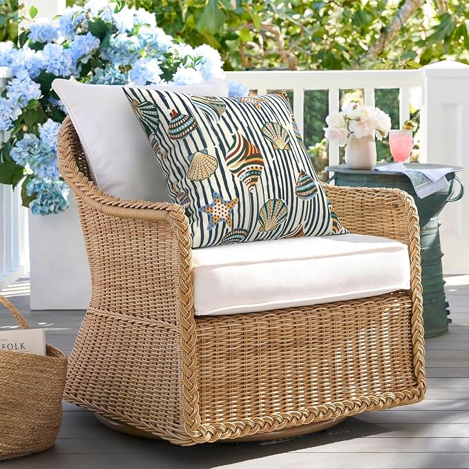 DYTXIII Pack of 2 Waterproof Outdoor Pillow with Inserts, 18x18 Square Patio Decorative Throw Pillow for Home,Sofa,Bench and Patio Furniture,Crayon Shells