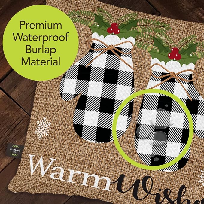 Briarwood Lane Winter Indoor/Outdoor Pillow 17x17 Checkered Mittens for Winter Pillow