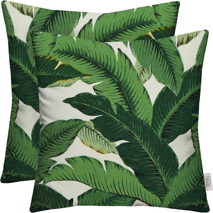 RSH DECOR Square Throw Pillows Set of 2, 20" x 20", Outdoor Pillows Waterproof, Outdoor Pillow Covers, Pillow Covers for Couch, Swaying Palms Aloe, Made in USA