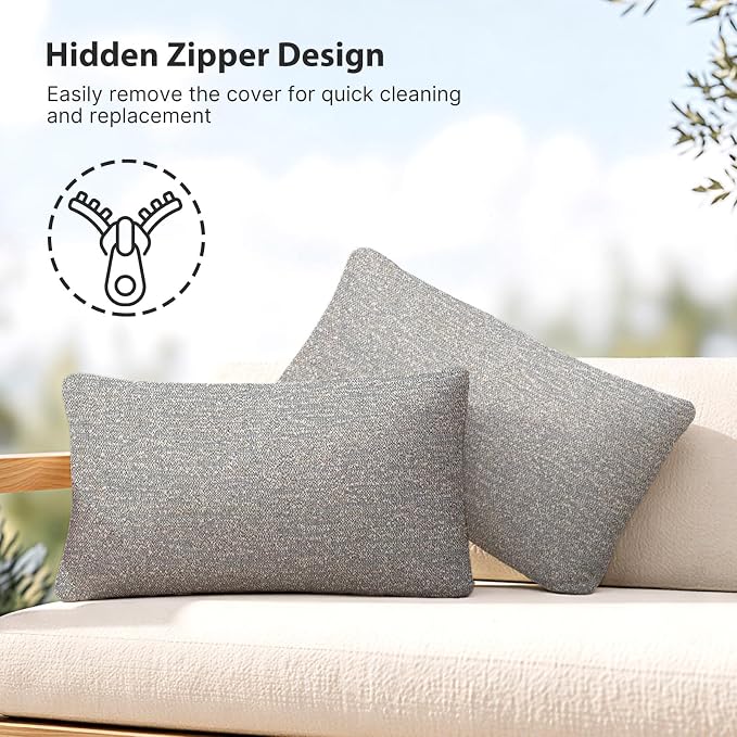 Outdoor Lumbar Pillow Set of 2 with Inserts, Outdoor Throw Pillow Water Resistant for Patio Furniture, 12x20 Inch Outdoor Pillows with Removable Zipper Cover