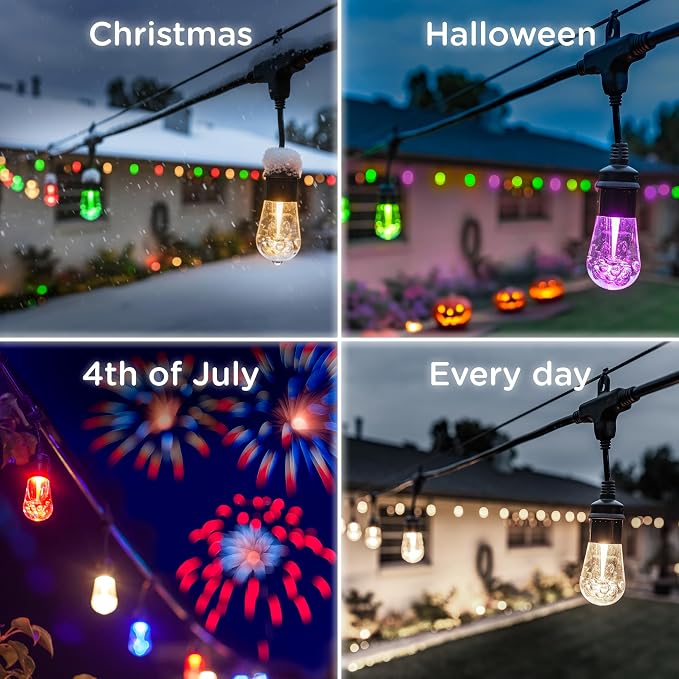 Enbrighten Vintage Outdoor String Lights, 48ft, 24 Bulbs, Smart | RGBWIC LEDs, Weatherproof, Shatterproof Acrylic Bulbs, Linkable up to 750ft, App Control, Works with Alexa & Google Home