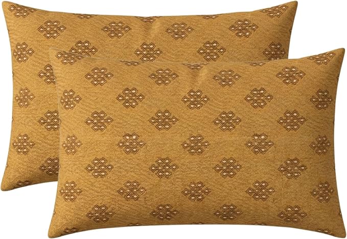 RSH DECOR: Sunbrella Jumbo Lumbar Pillows Set of 2 | 26" x 16" | Water and Fade-Resistant Performance Fabric | Outdoor Pillow Covers with Down-Alternative Inserts | Made in USA (Trinket Teak)